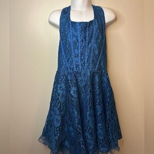 Beauttees Girls’ Blue Lace Dress – Sleeveless A-Line Party Dress Vivid Aqua